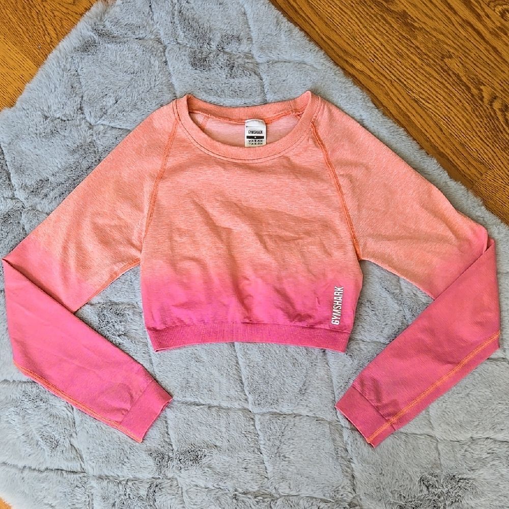 Gymshark Orange/Pink Cropped Long Sleeve Shirt, Womens Medium Great Cobdition